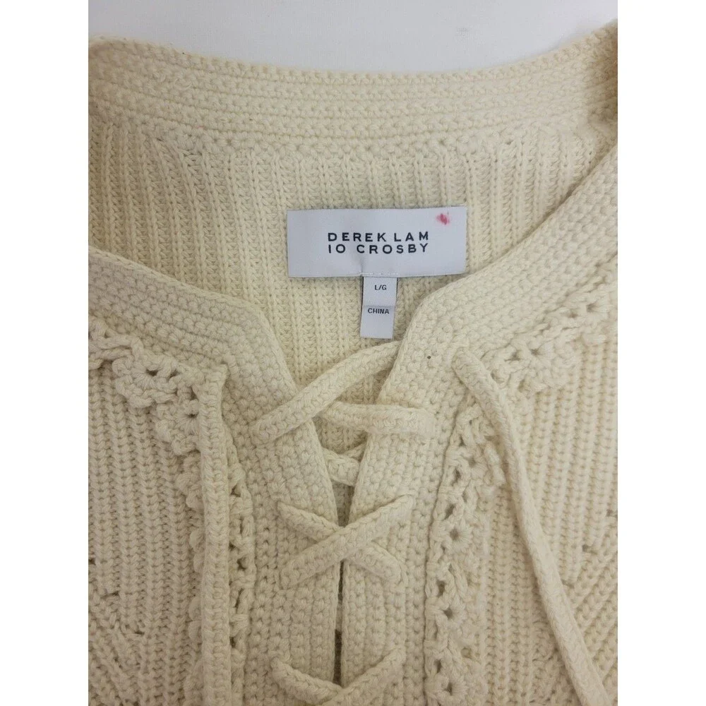 Derek Lam 10 Crossby Arif Lace Up Cotton Cashmere Crewneck Sweater L Women's Lux